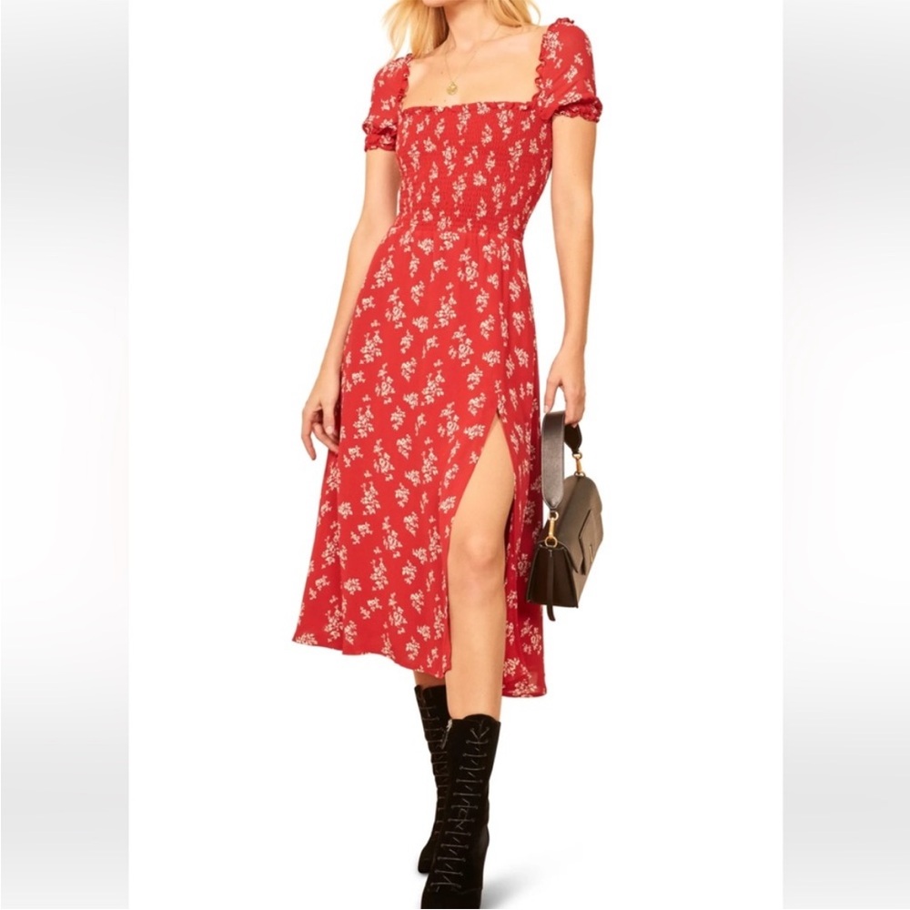 Reformation Inka Floral Print Midi Sundress Summer Red - Picture 5 of 5